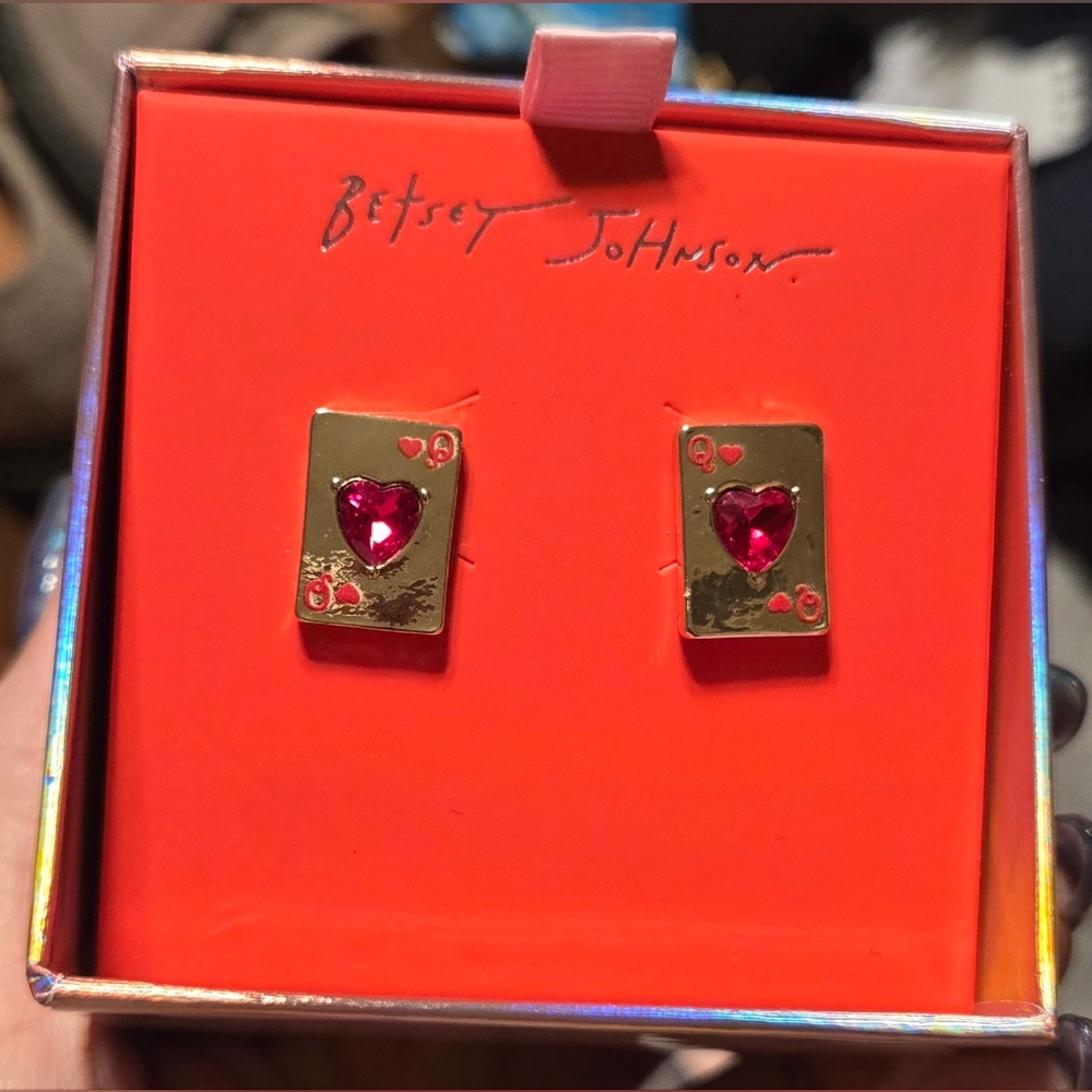 Betsey Johnson Gold Queen of Hearts Playing Card Earrings